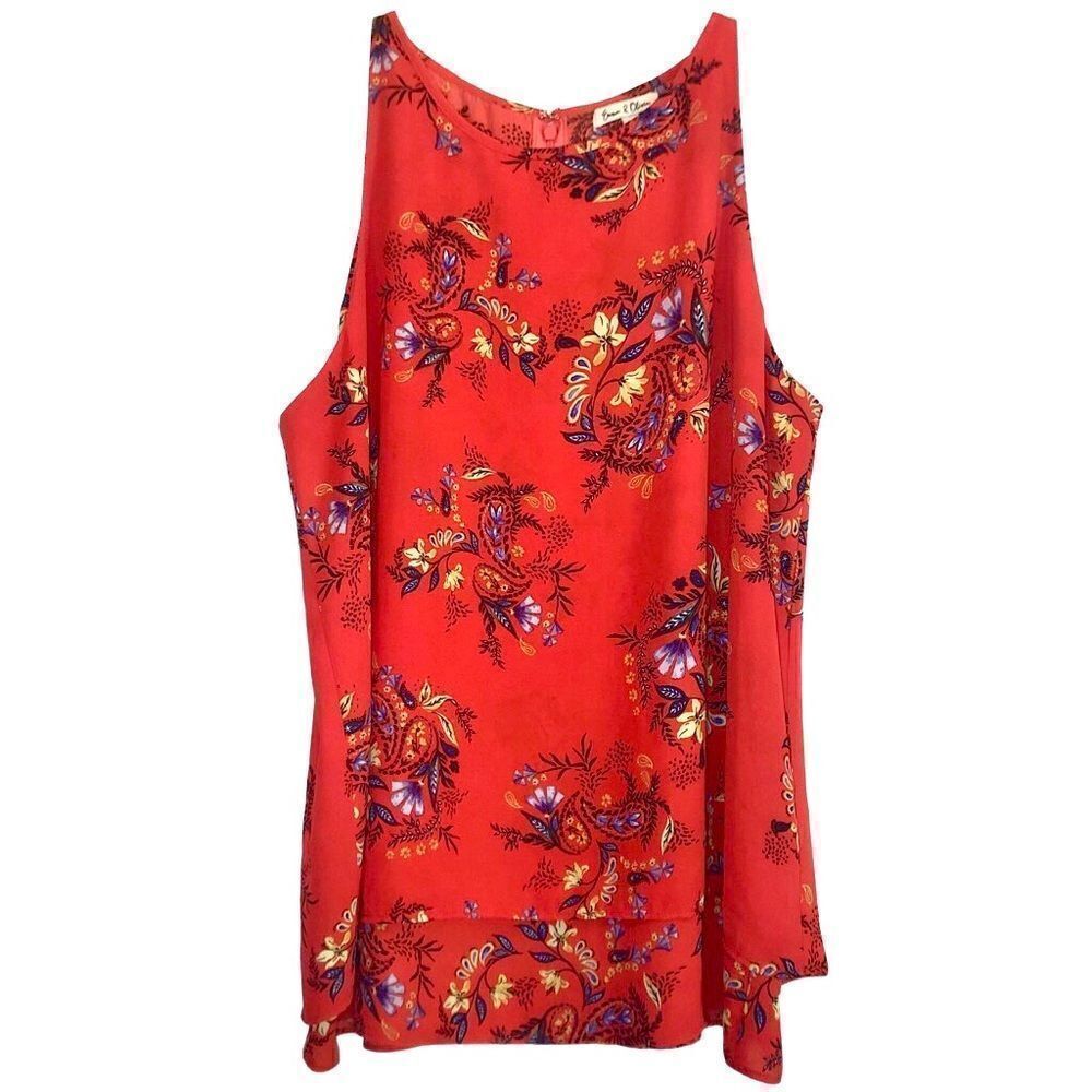 Emma & Olivia Paisley Floral Sleeveless Top in Red/Blue/Gold Women’s M